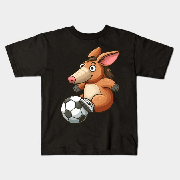 Aardvark Playing Football Kids T-Shirt by MoDesigns22 